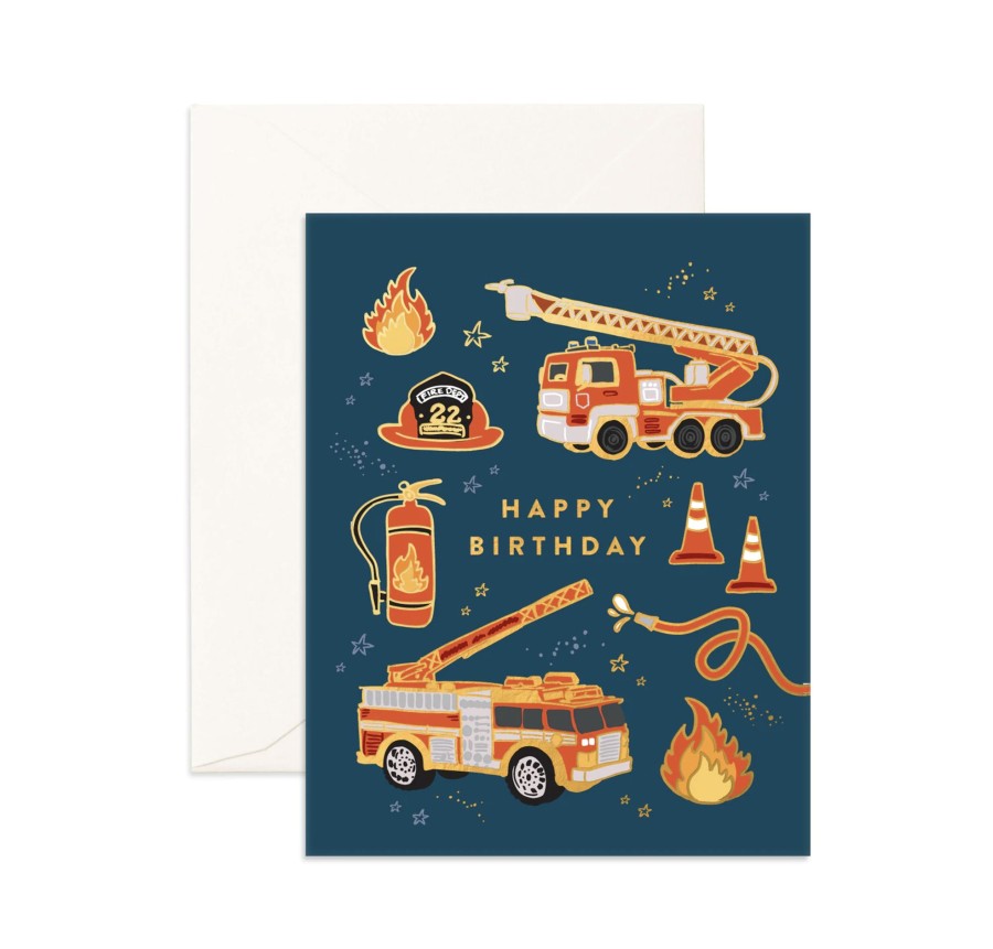 For Mums & Dads Fox & Fallow | Happy Birthday Fire Trucks Greeting Card