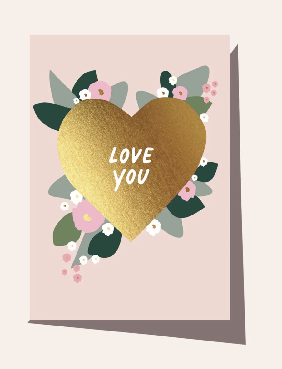 For Mums & Dads Elm Paper | Love You Gold Heart Floral Greeting Card