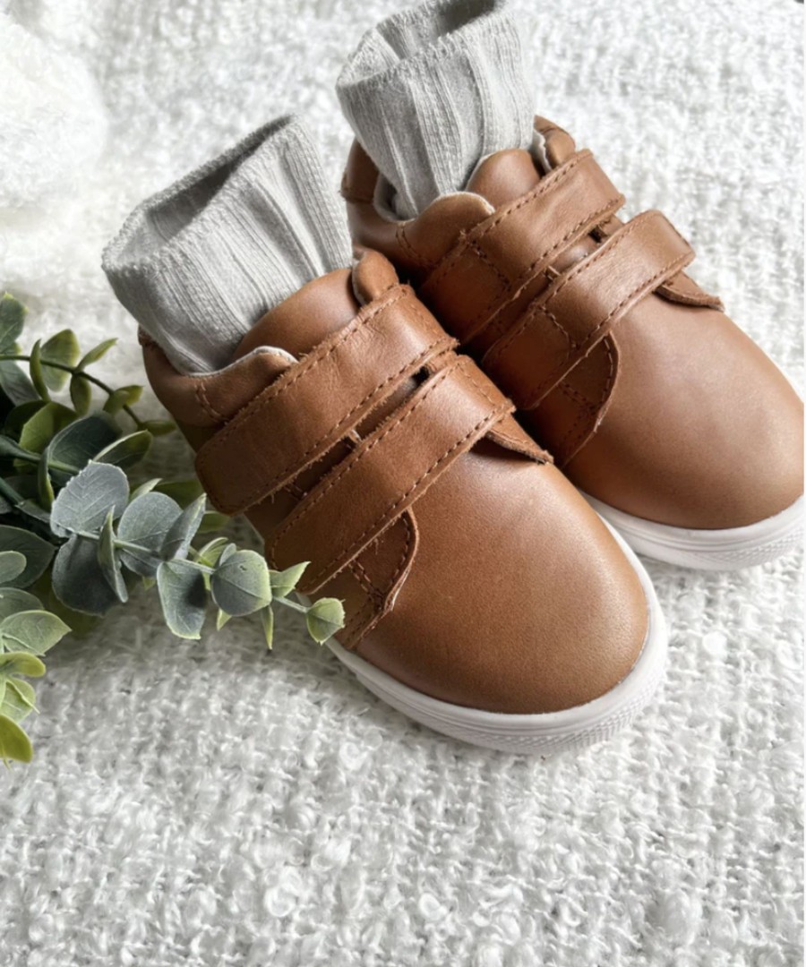 Clothes & Accessories Little MaZoe's | Leather Sneakers; Brown Wax - Little Mazoe'S