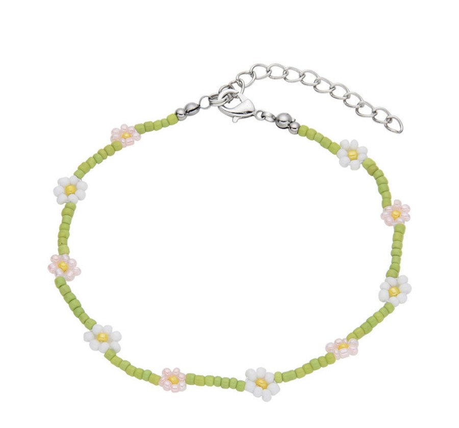 Clothes & Accessories Aquarius Designs | Anklet; Light Green Beads W/ Daisies