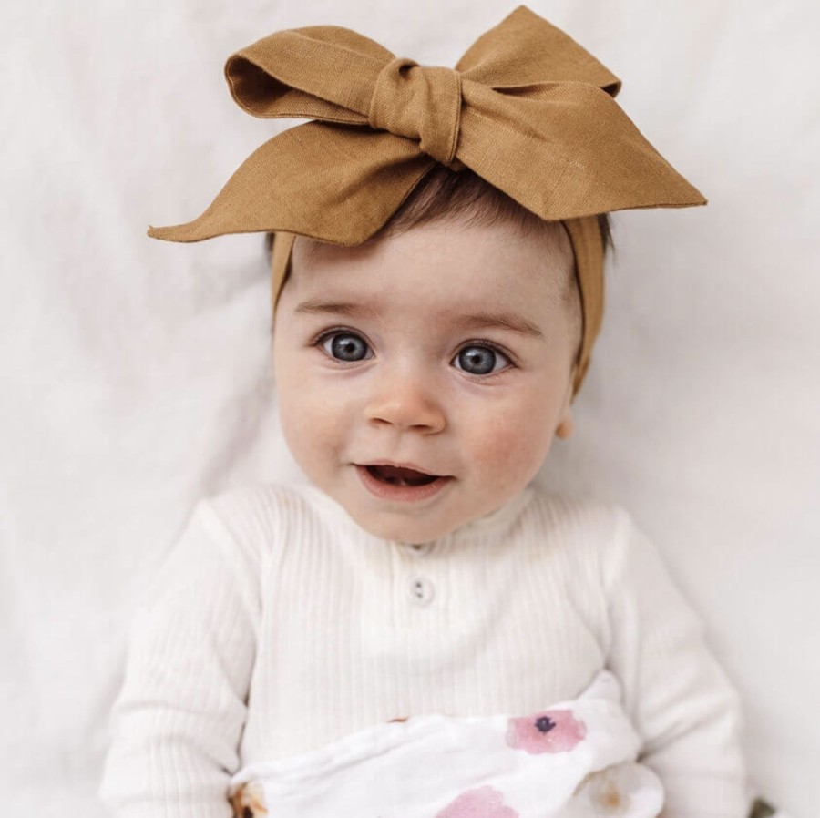 Clothes & Accessories Snuggle Hunny Kids | Linen Bow Headband; Mustard - Snuggle Hunny Kids