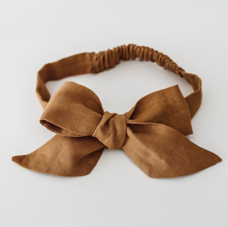 Clothes & Accessories Snuggle Hunny Kids | Linen Bow Headband; Mustard - Snuggle Hunny Kids