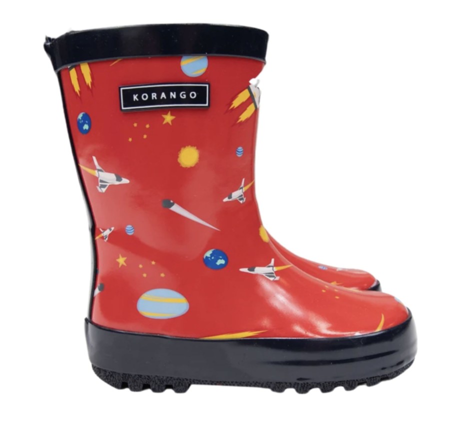 Clothes & Accessories Korango | Gumboots - Space Rocket Print Red