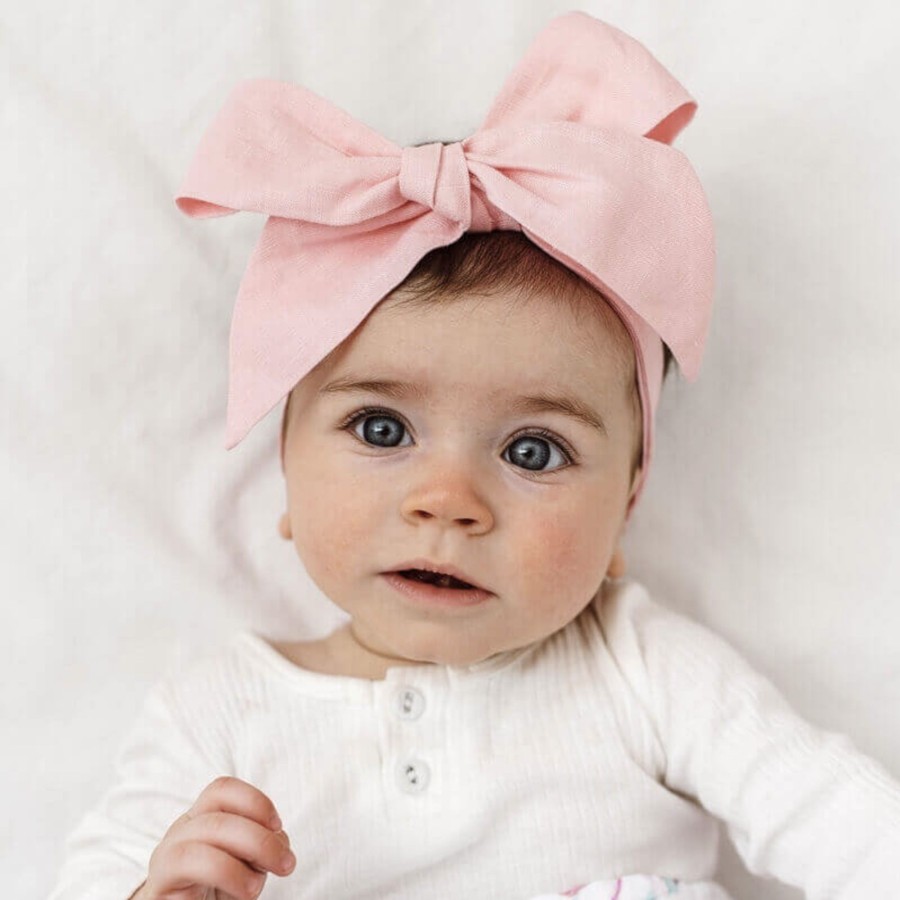 Clothes & Accessories Snuggle Hunny Kids | Linen Bow Headband; Baby Pink - Snuggle Hunny Kids