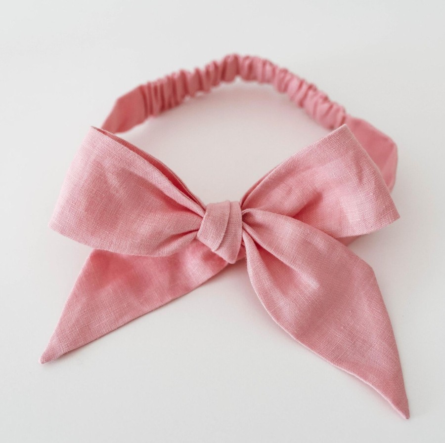 Clothes & Accessories Snuggle Hunny Kids | Linen Bow Headband; Baby Pink - Snuggle Hunny Kids