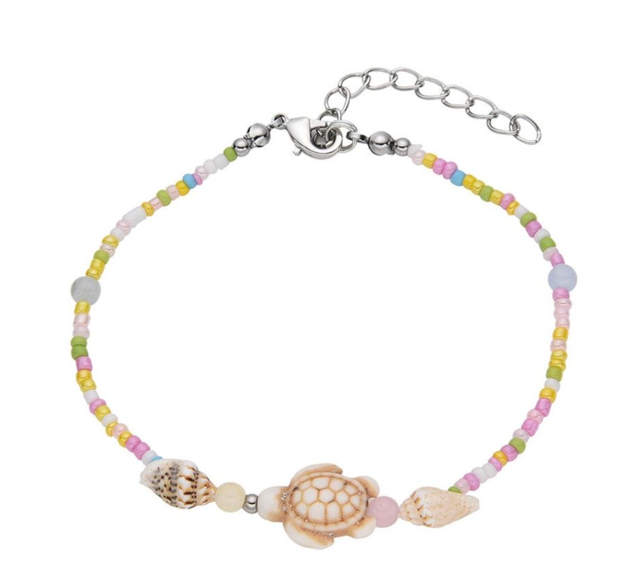 Clothes & Accessories Aquarius Designs | Anklet; Pastel Rainbow W/ Turtle - Aquarius Designs