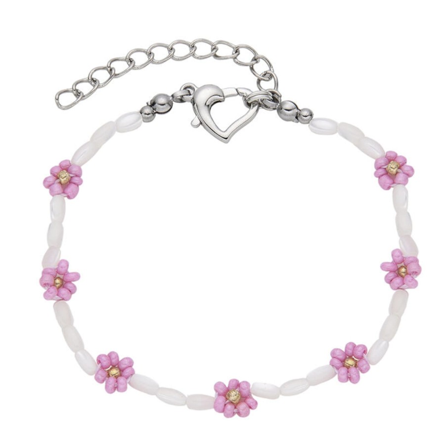 Clothes & Accessories Aquarius Designs | Anklet; Mother Of Pearl & Pink Daisy - Aquarius Designs