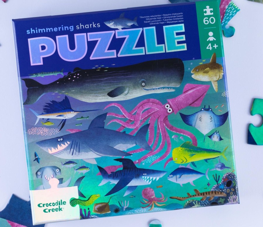 Toys & Activites Crocodile Creek | Foil Puzzle 60Pc; Shimmering Shark - Crocodile Creek