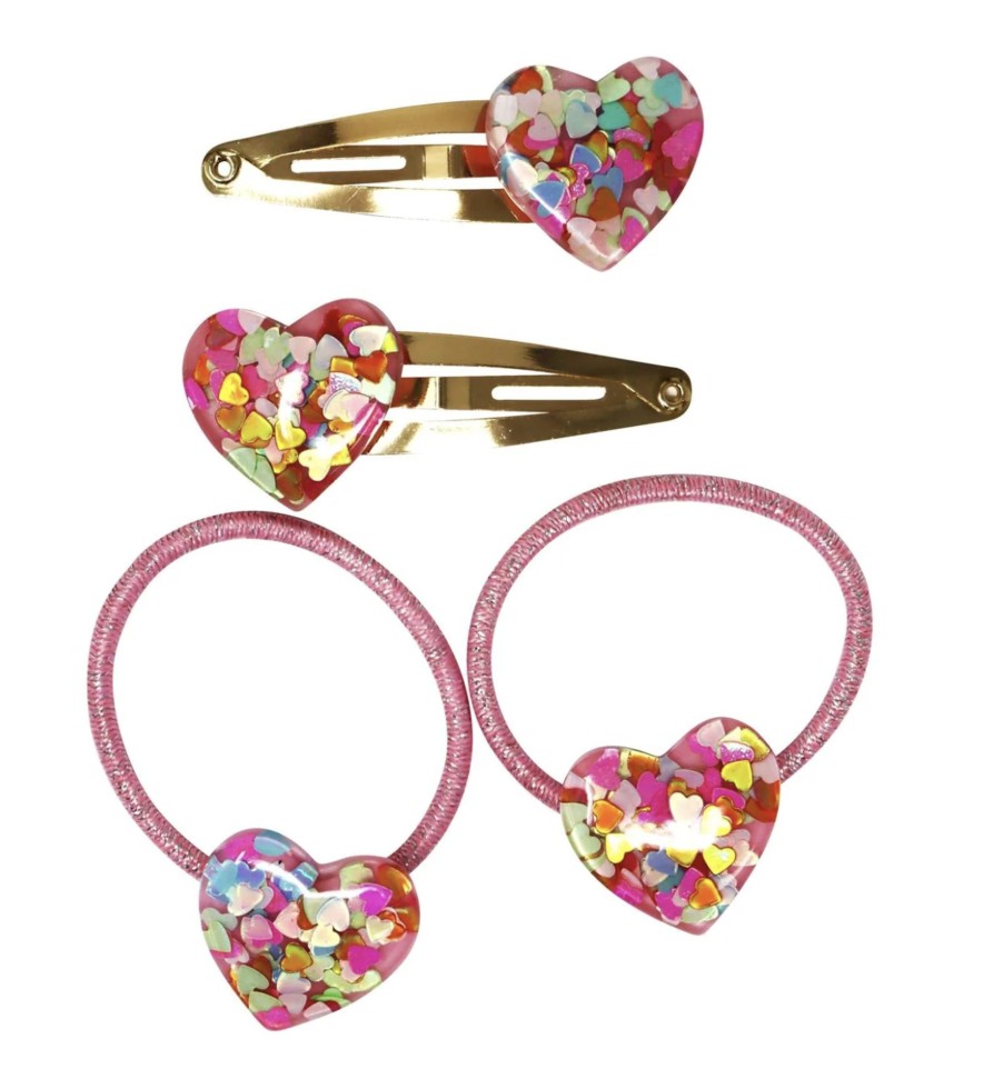 Clothes & Accessories Pink Poppy | Hair Accessories Set; Glitter Resin Heart