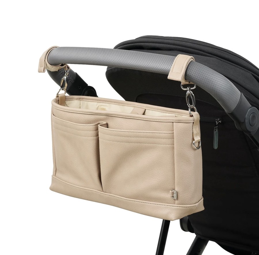 For Mums & Dads OiOi | Faux Leather Stroller Organiser/Pram Caddy - Oat Dimple