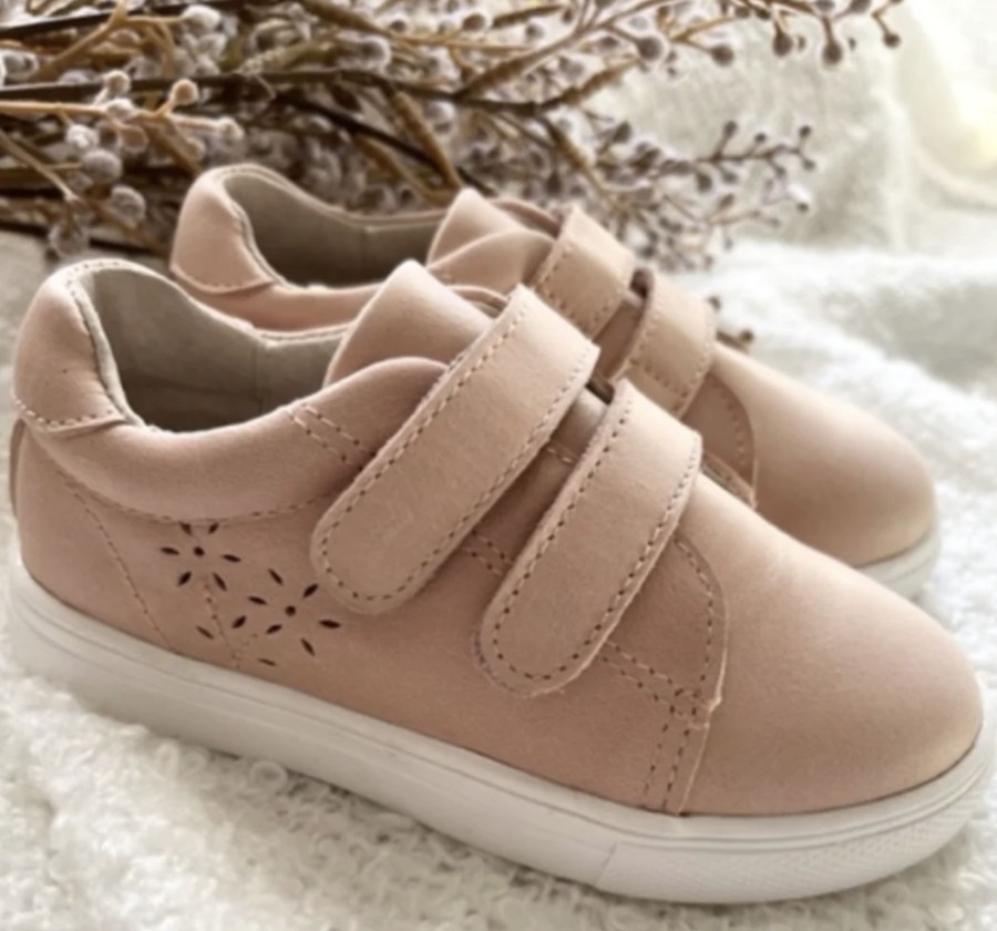 Clothes & Accessories Little MaZoe's | Leather Sneakers; Pink With Flower Detail - Little Mazoe'S