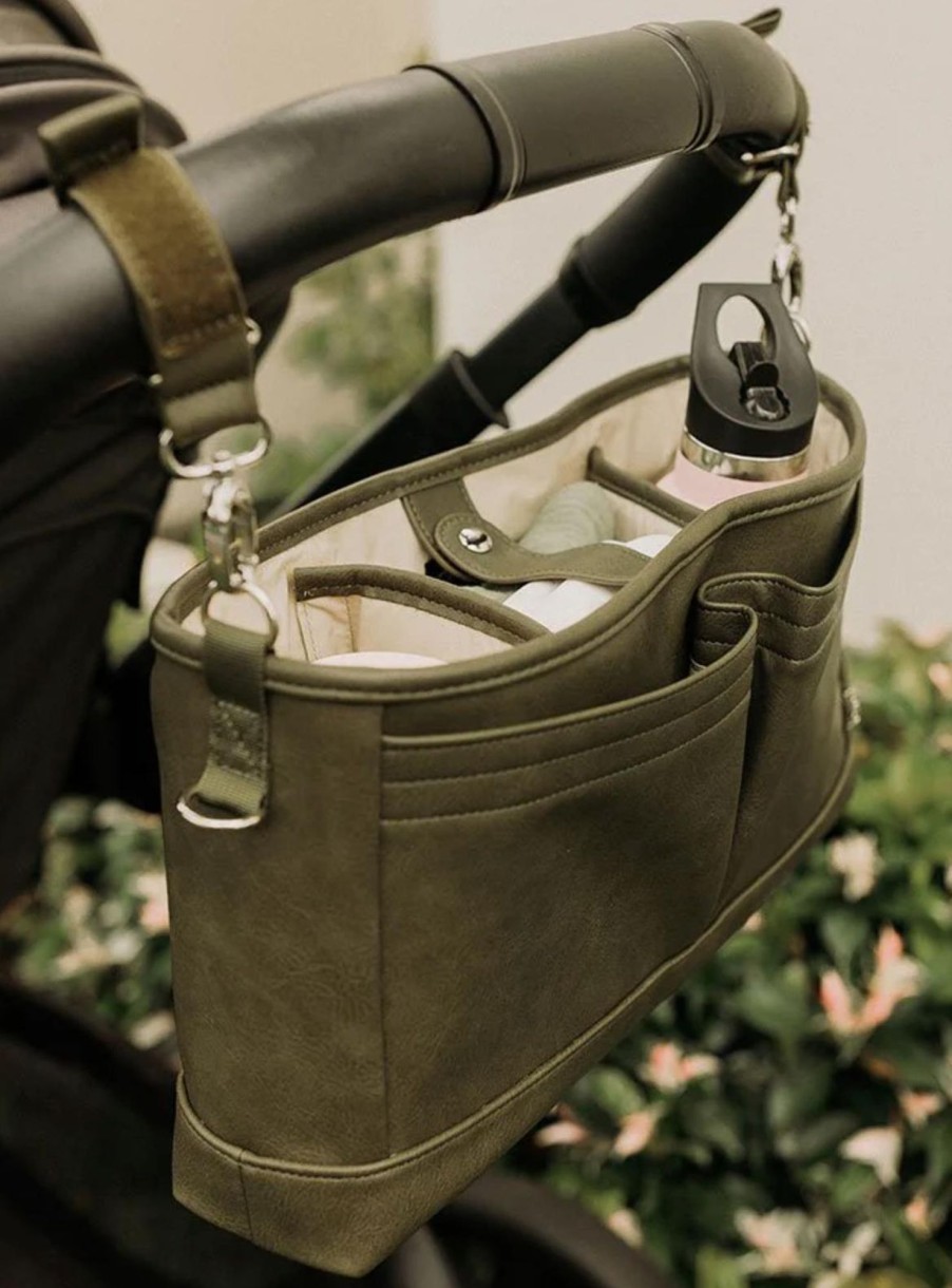 For Mums & Dads OiOi | Faux Leather Stroller Organiser/Pram Caddy - Olive