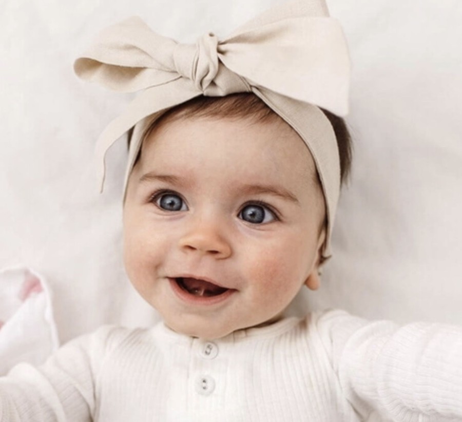 Clothes & Accessories Snuggle Hunny Kids | Linen Bow Headband; Natural Linen - Snuggle Hunny Kids