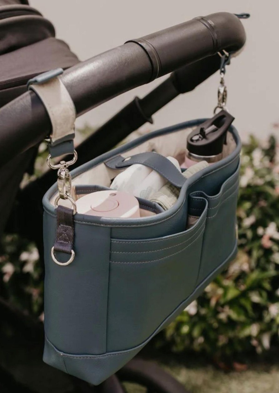 For Mums & Dads OiOi | Faux Leather Stroller Organiser/Pram Caddy - Stone Blue