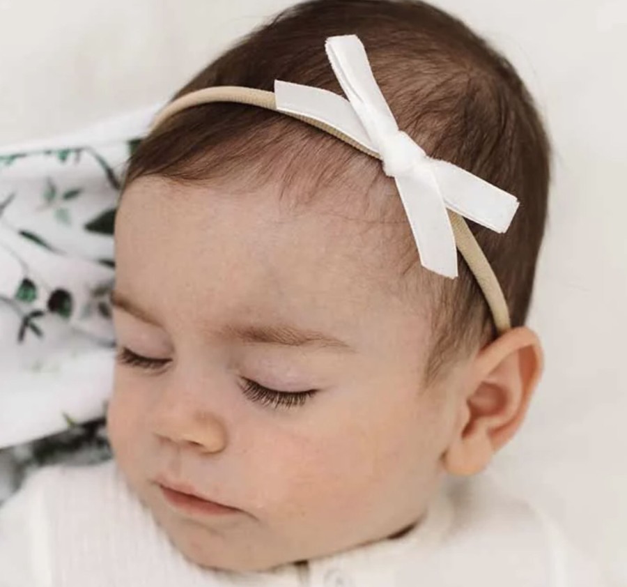 Clothes & Accessories Snuggle Hunny Kids | Petite Velvet Bow; White - Snuggle Hunny Kids