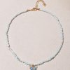 Clothes & Accessories Aquarius Designs | Choker; Blue Bead & Butterfly - Aquarius Designs