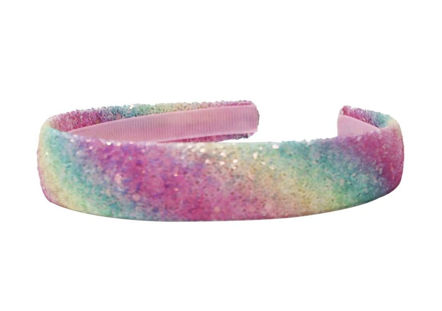 Clothes & Accessories Pink Poppy | Headband; Wide Rainbow Chunky Glitter