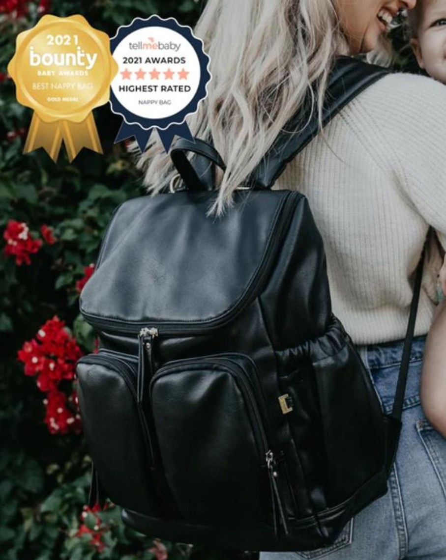 For Mums & Dads OiOi | Faux Leather Nappy Backpack - Black