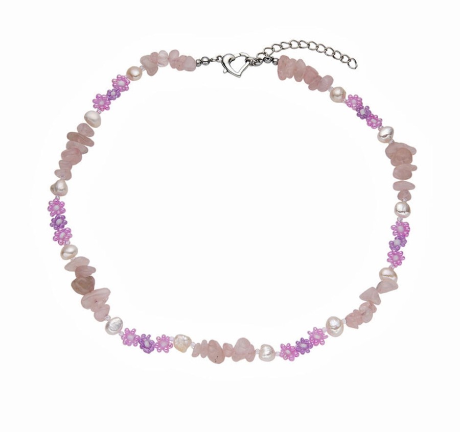 Clothes & Accessories Aquarius Designs | Choker; Pink Daisy & Pearl - Aquarius Designs