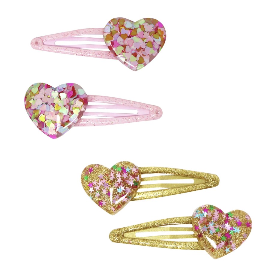 Clothes & Accessories Pink Poppy | Hair Clips; Glitter Resin Heart