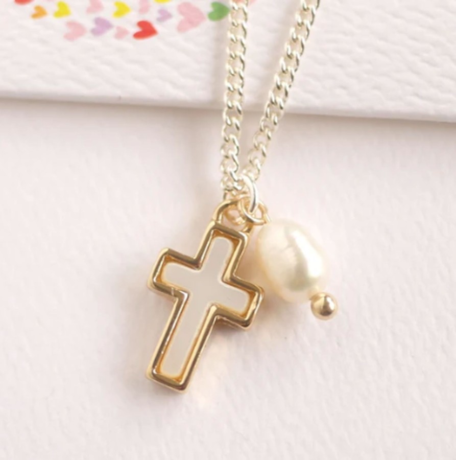 Clothes & Accessories Lauren Hinkley Australia | Necklace - Mother Of Pearl Cross With Fresh Water Pearl