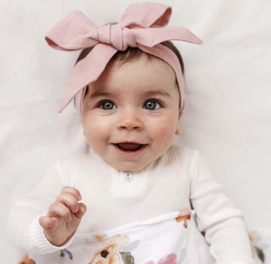 Clothes & Accessories Snuggle Hunny Kids | Linen Bow Headband; Dusty Pink - Snuggle Hunny Kids