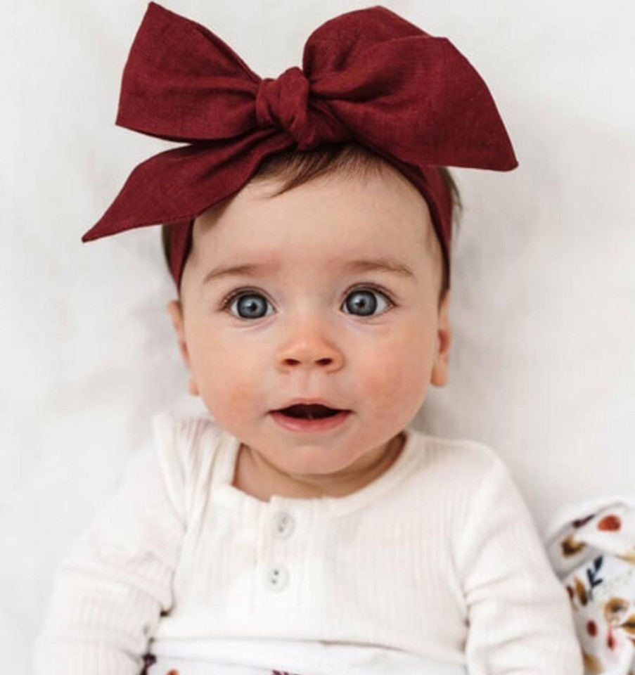 Clothes & Accessories Snuggle Hunny Kids | Linen Bow Headband; Burgundy - Snuggle Hunny Kids