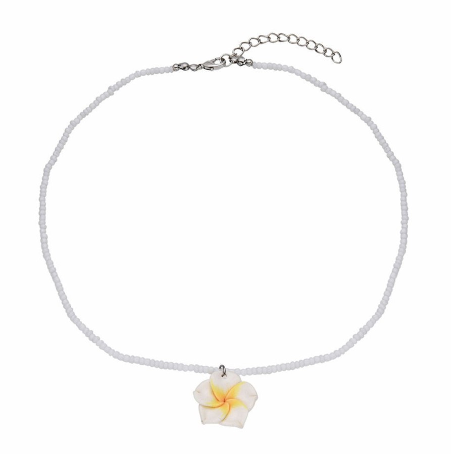 Clothes & Accessories Aquarius Designs | Choker; White Bead & Frangipani - Aquarius Designs