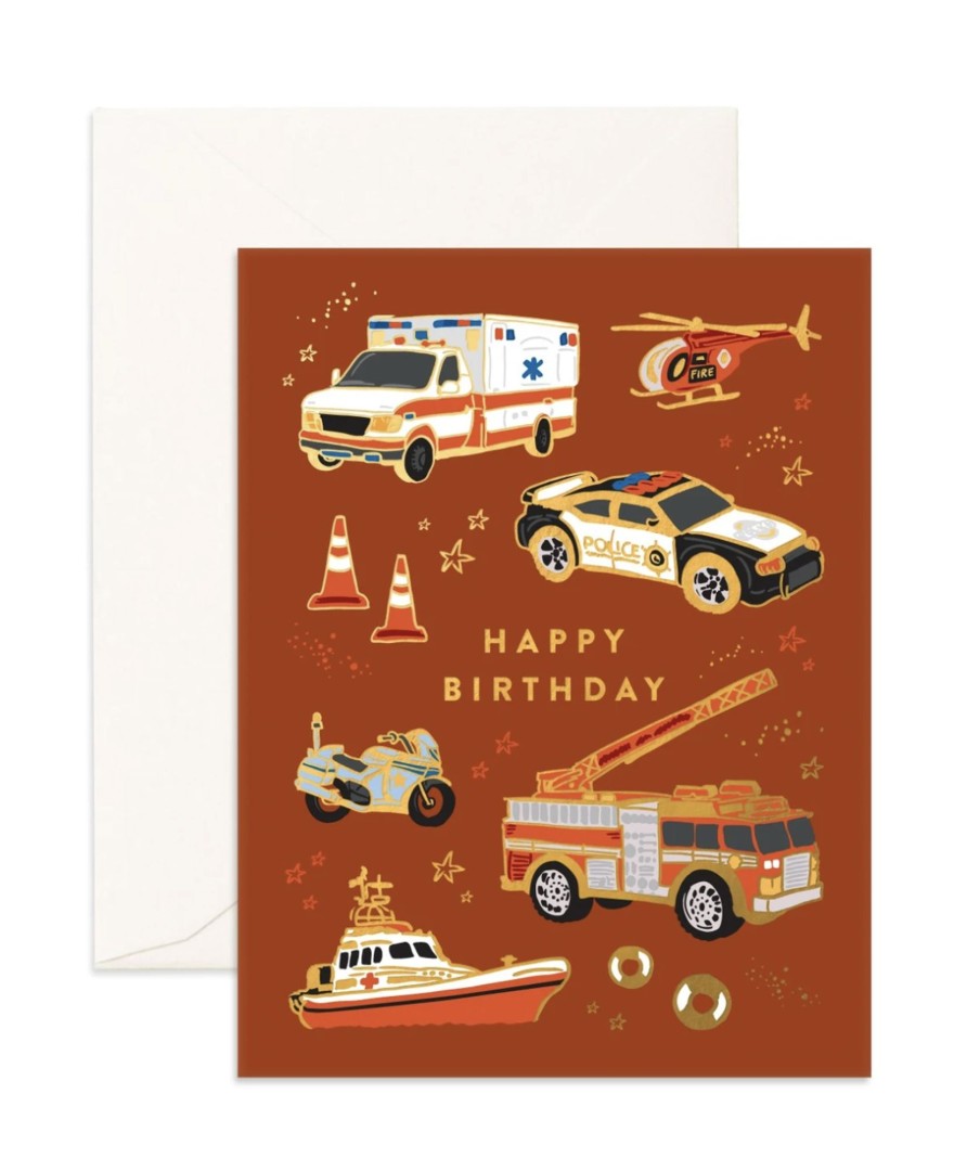 For Mums & Dads Fox & Fallow | Happy Birthday Emergency Vehicles Greeting Card