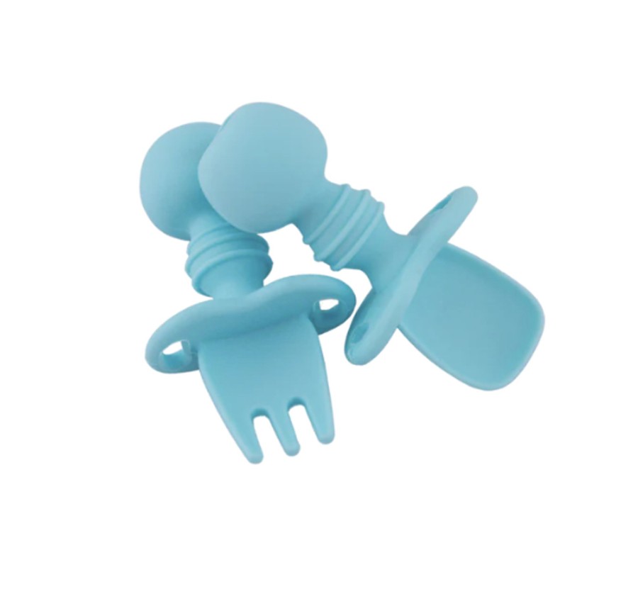 Baby, Kids & Teens Mumma's Little Helpers | Starting Solids Baby Silicone Fork & Spoon Easy Grip - Blue