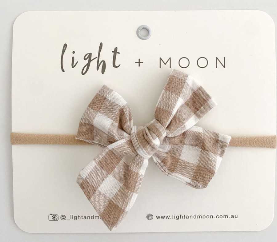 Clothes & Accessories Light + Moon | Cotton Bow Headband; Beige Gingham - Light + Moon