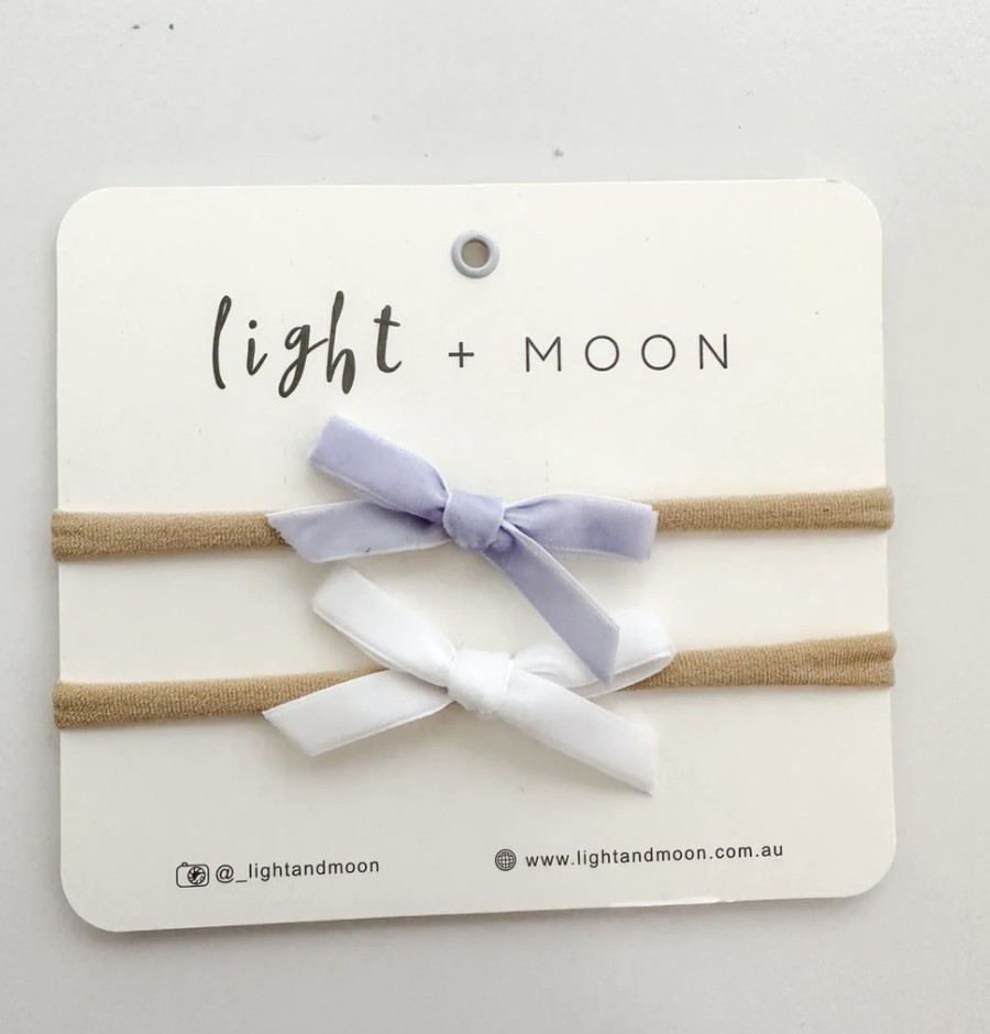 Clothes & Accessories Light + Moon | Bow Headbands; Lilac And White Velvet - Light + Moon