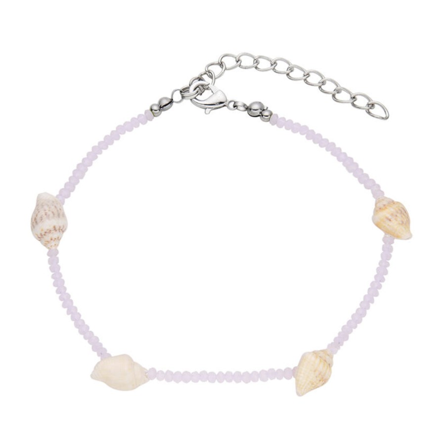 Clothes & Accessories Aquarius Designs | Anklet; Pink Beaded W/ Seashells - Aquarius Designs