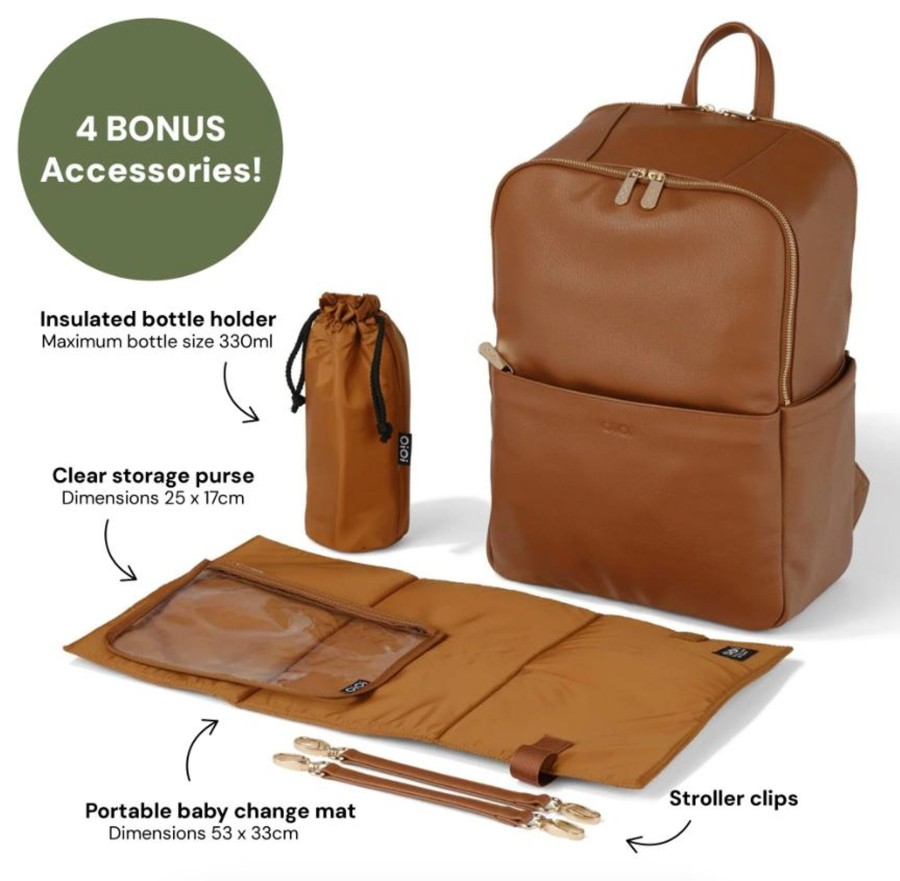 For Mums & Dads OiOi | Faux Leather Multitasker Nappy Backpack - Chestnut Brown