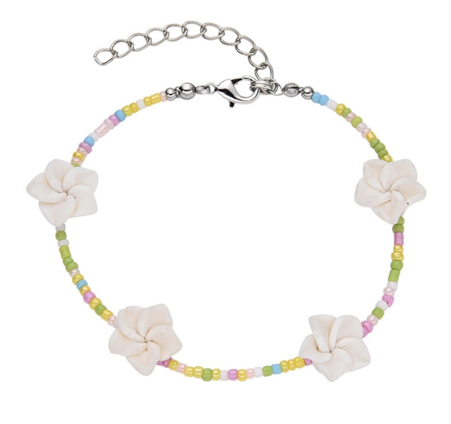 Clothes & Accessories Aquarius Designs | Anklet; Rainbow W/ White Frangipanis - Aquarius Designs