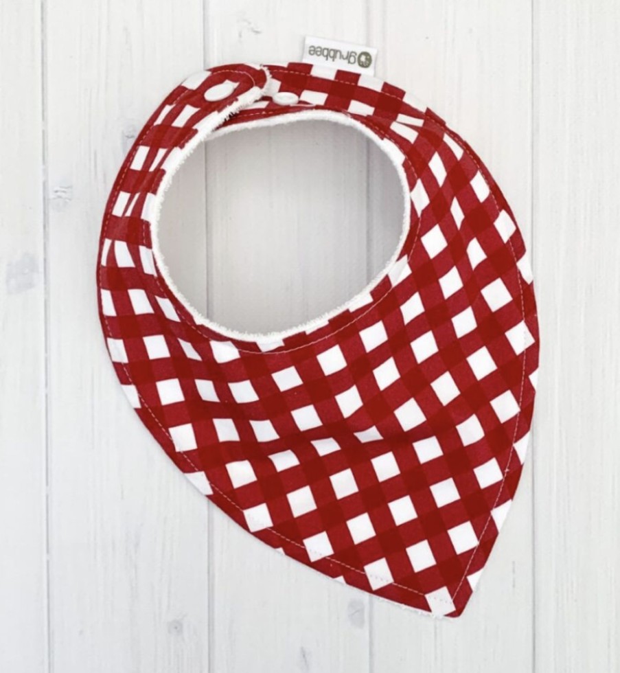 Baby, Kids & Teens Grubbee | Red Gingham Dribble Bib -Grubbee