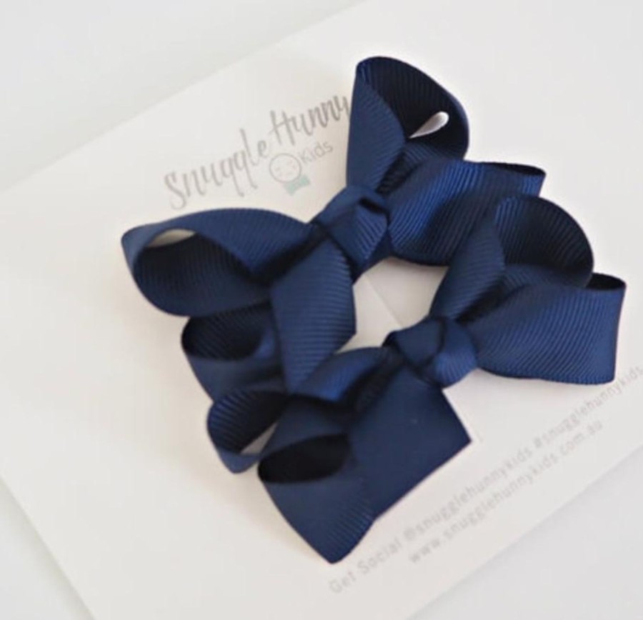 Clothes & Accessories Snuggle Hunny Kids | Piggy Tail Bow Clips; Navy - Snuggle Hunny Kids