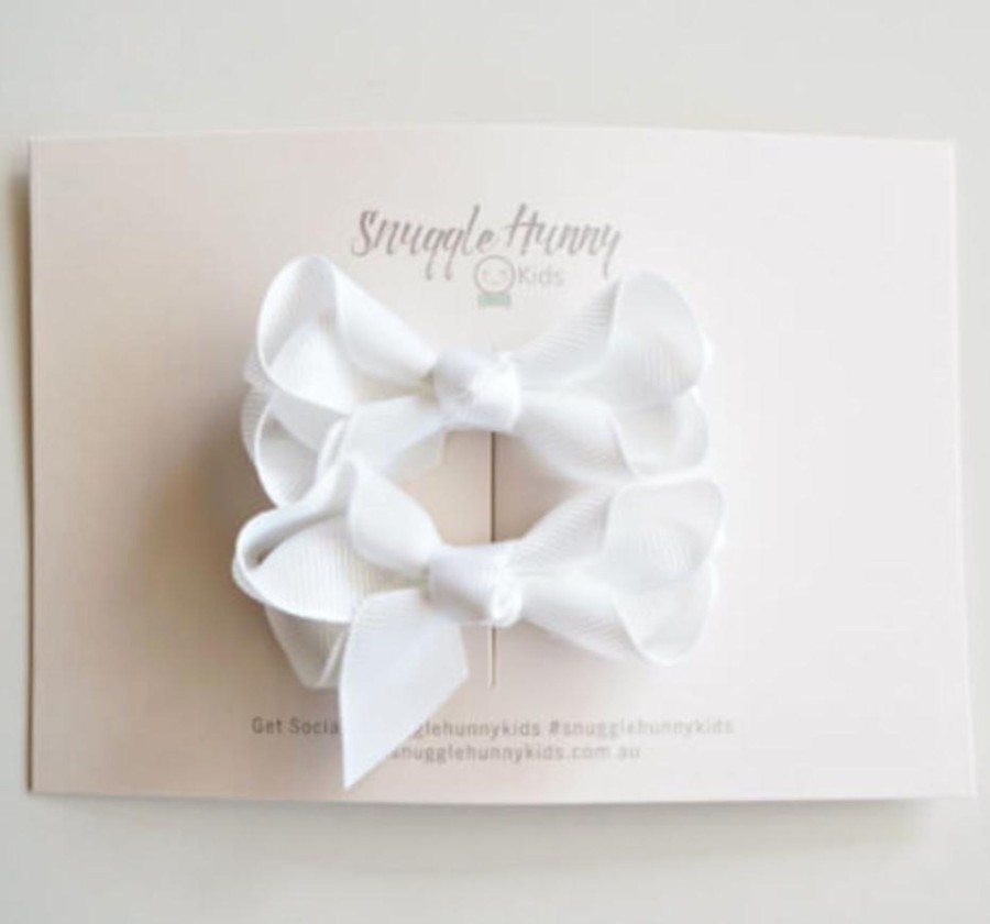 Clothes & Accessories Snuggle Hunny Kids | Piggy Tail Bow Clips; White - Snuggle Hunny Kids